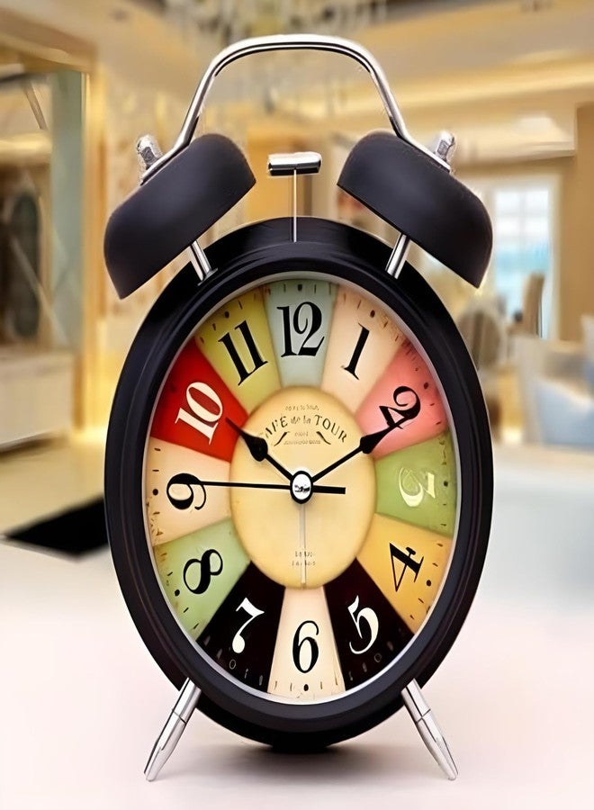 PHvilla Table Analog Clock Retro Twin Bell Metal Frame Alarm Clock with Night Backlight Function Super Loud for Heavy Sleepers Adults, Twin Bell Retro Quartz with Backlight (Black), 9*12 Cm - Image 1